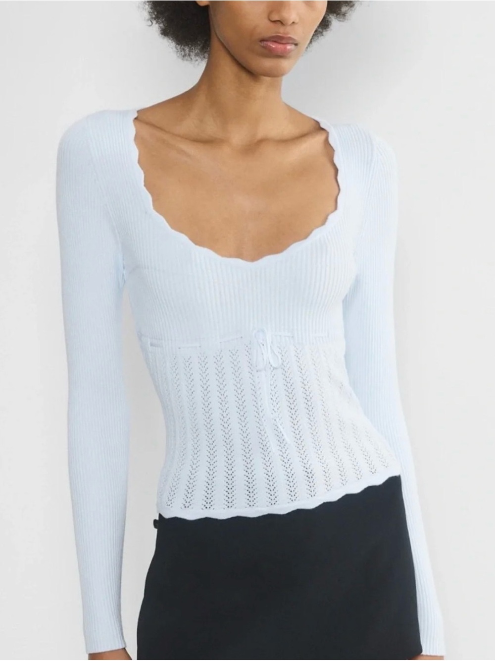 Aritzia Wilfred Light Blue Soloist Sweater | Ribbed Knit Long-Sleeve Top - Picture 6 of 6
